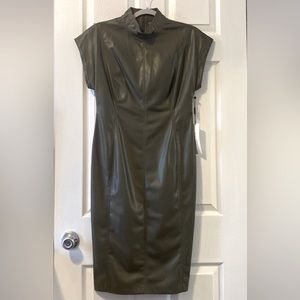 NWT Calvin Klein Faux Leather Midi Sheath Dress